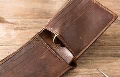 Cool Leather Mens Small Wallets Bifold Vintage billfold Wallets for Men - imessengerbags