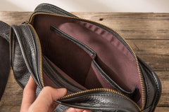 Cool Leather Black Mens Messenger Bag Vintage Shoulder Bag  for Men