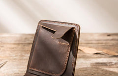Coffee Cool Leather Mens Small Wallet Bifold Vintage Slim billfold Wallet for Men - imessengerbags