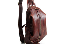 Genuine Leather Mens Cool Chest Bag Sling Bag Crossbody Bag Travel Bag Hiking Bag for men - imessengerbags