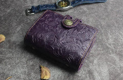 Handmade Leather Floral Mens Cool Short Wallet Card Holder Small Card Slim Wallets for Men