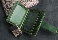 Handmade Leather Floral Mens Cool Front Pocket Wallet Short Wallet Card Holder Small Card Slim Wallets for Men