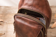 Coffee Leather Mens Sling Bag Sling Shoulder Bags Sling Backpacks for men - imessengerbags