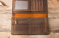 Vintage Slim long Wallets Leather Mens Tan Wallet Long Wallet for Men - imessengerbags