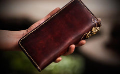 Handmade Leather Tooled Ganesh Mens Chain Biker Wallet Cool Leather Wallet Zipper Long Phone Wallets for Men