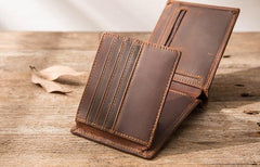 Vintage Leather Mens Small Wallets Bifold Slim billfold Wallet for Men - imessengerbags