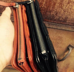 Genuine Leather Mens Cool Long Leather Wallet Zipper Clutch Wristlet Wallet for Men - imessengerbags