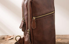 Coffee Leather Mens Sling Bag Sling Shoulder Bag Sling Backpacks for men