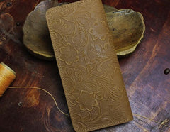 Handmade Leather Floral Mens Cool Travel Long Wallet Card Holder Card Slim Clutch Wallets for Men - imessengerbags