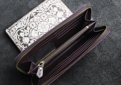 Handmade Leather Floral Mens Cool Travel Long Wallet Card Holder Card Slim Clutch Wallets for Men - imessengerbags
