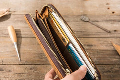 Cool Leather Mens Braided Long Zipper Clutch Wallet Long Wallet for Men - imessengerbags