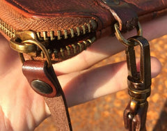 Handmade Genuine Rock Punk Leather Mens Cool Long Wallet Wristlet Bifold Clutch Wallet for Men