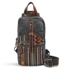 Rustic Canvas Leather Mens Sling Bag Chest Bag One Shoulder Pack for men - imessengerbags