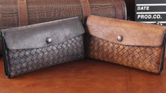 Handmade Leather Mens Clutch Cool Braided Wallet Clutch Wristlet Wallet for Men