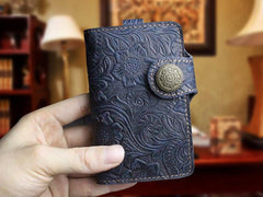 Handmade Leather Floral Mens Cool Key Wallet Wallet Card Holder Small Card Keychain Wallets for Men - imessengerbags