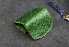 Handmade Leather Floral Mens Trifold Cool billfold Wallet Card Holder Small Card Slim Wallets for Men - imessengerbags