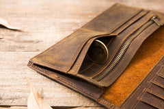 Vintage Slim long Wallets Leather Mens Tan Wallet Long Wallet for Men - imessengerbags