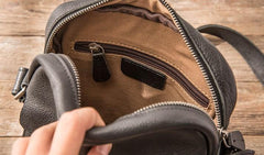 Black Small Leather Mens Shoulder Bags Messenger Bags for Men