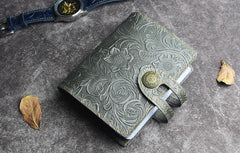Handmade Leather Floral Mens Cool Short Wallet Card Holder Small Card Slim Wallets for Men