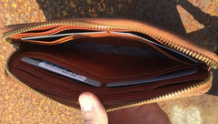 Handmade Genuine Rock Punk Leather Mens Cool Long Wallet Wristlet Bifold Clutch Wallet for Men