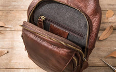 Coffee Leather Mens Sling Bag Sling Shoulder Bags Sling Backpacks for men - imessengerbags