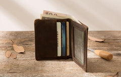 Coffee Cool Leather Mens Small Wallets Bifold Vintage Slim billfold Wallet for Men - imessengerbags