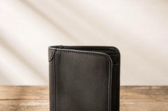 Black Cool Leather Mens Small Wallet Trifold Vintage billfold Wallet for Men - imessengerbags