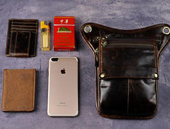 Mens Leather Biker Drop Leg Bag Waist Bag Belt Pouch Pack Side Bag for Men