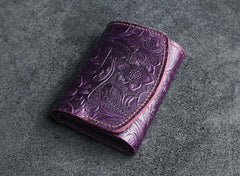 Handmade Leather Floral Mens Trifold Cool billfold Wallet Card Holder Small Card Slim Wallets for Men - imessengerbags