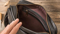 Cool Leather Black Mens Messenger Bag Vintage Shoulder Bag  for Men