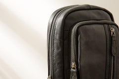 Leather Mens Black Sling Bag Sling Shoulder Bag Sling Backpack for men