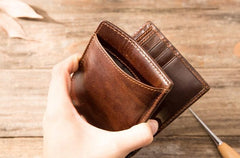 Cool Leather Mens Small Wallets Bifold Vintage billfold Wallets for Men - imessengerbags
