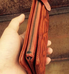 Genuine Leather Mens Cool Long Leather Wallet Zipper Clutch Wristlet Wallet for Men - imessengerbags