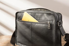 Black Cool Leather Mens Shoulder Bags Messenger Bags for Men