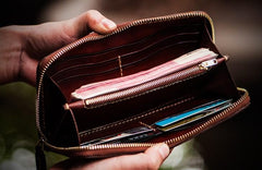 Handmade Leather Tooled Ganesh Mens Chain Biker Wallet Cool Leather Wallet Zipper Long Phone Wallets for Men