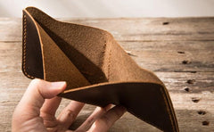 Cool Leather Mens Coffee Slim Small Wallet Bifold Vintage billfold Wallet for Men - imessengerbags