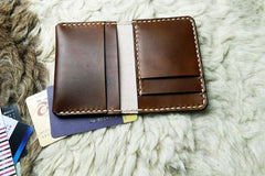 Brown Leather Mens Slim Front Pocket Bifold Small Wallets Card Wallet for Men - imessengerbags