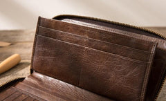 Cool Leather Mens Coffee Long Zipper Clutch Wallet Long Wallet for Men - imessengerbags