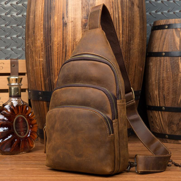 Leather Mens Cool Sling Bag Crossbody Bag Chest Bag for men