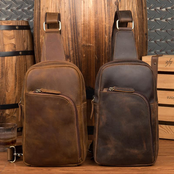 Leather Mens Cool Sling Bag Crossbody Bag Chest Bag for men