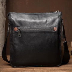 Black Leather 10 inches Mens Small Vertical Messenger Bags Postman Bags Courier Bag for Men