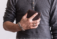 Genuine Leather Mens Cool billfold Leather Wallet Men Small Zipper Wallets Bifold for Men - imessengerbags