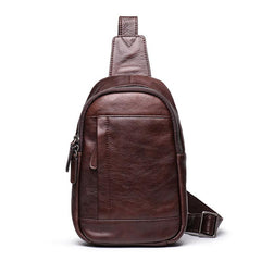Trendy Black Leather Men's Sling Bag Chest Bag Brown Sling Crossbody Bag One Shoulder Backpack For Men - imessengerbags