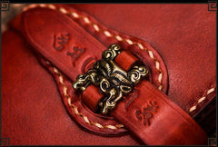 Handmade Leather Men Tooled Chinese Lion Cool Leather Wallet Long Phone Wallets for Men - imessengerbags