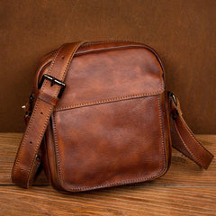 Vintage Brown Leather Small Vertical Postman Bag Messenger Bag Courier Bag for Men