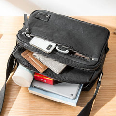 Black Cool Leather Mens 10 inches Courier Bag Postman Bag Black Messenger Bags Side Bag for Men