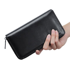 Brown Leather Mens Business Wristlet Wallet Note Book Wallet Bag Zipper Clutch Travel Wallet For Men