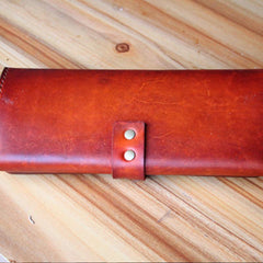 Handmade Leather Mens Long Trifold Wallet Vintage Cool Long Wallet for Men