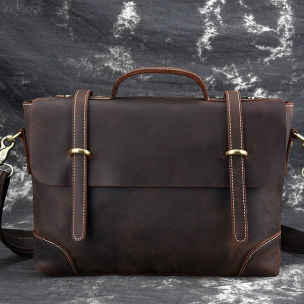 Leather Mens 13inch Laptop Bag Briefcase Work Handbag Business Bag for Men - imessengerbags