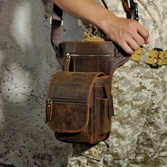 Cool Biker Mens Leather Drop Leg Bag Side Bag Belt Pouch Waist Bag Shoulder Bag for Men - imessengerbags